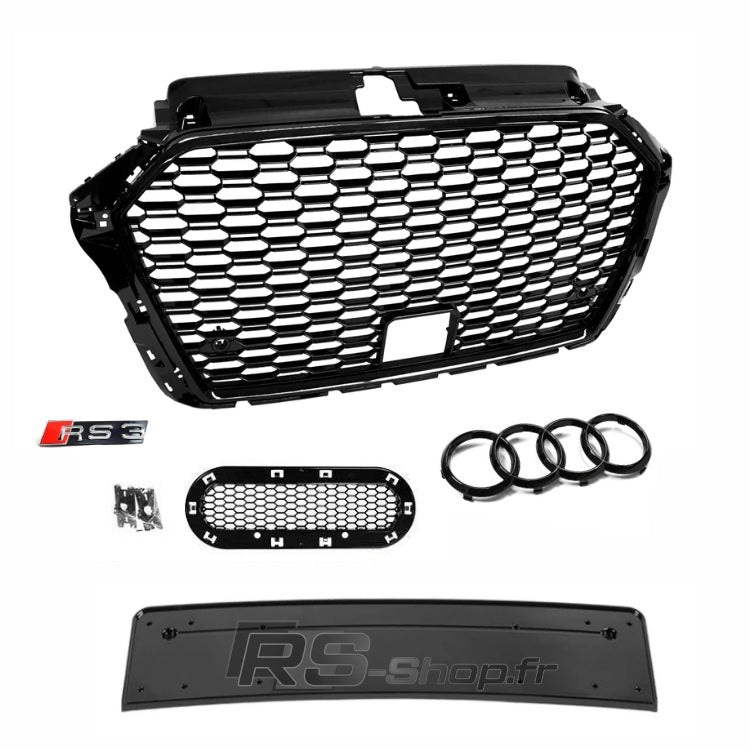 kit calandre grill audi rs3 noir 8v support plaque logo audi noir
