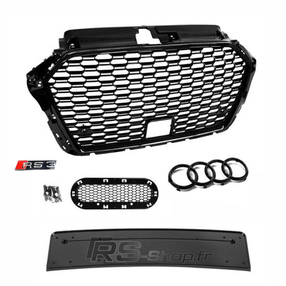 kit calandre grill audi rs3 noir 8v support plaque logo audi noir